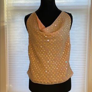 Express Cream 100% silk with peach underlayer Sequin top size L